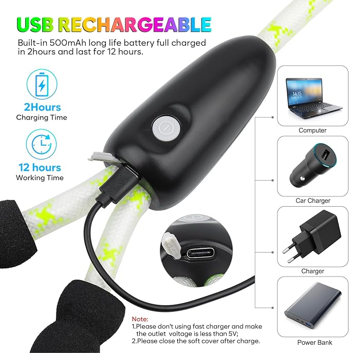 YFbrite Waterproof Light up Dog Leash with 15 Flashing Modes - Super Bright LED Dog Leash for Small