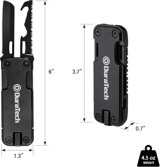 DuraTech 16-in-1 Multitool Knife, Compact EDC Pocket Tool with Locking Blade, Magnetic Bit Holder