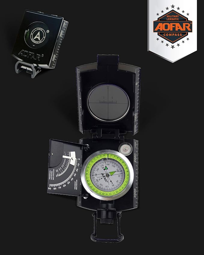 AOFAR AF-4074 Military Compass for Hiking,Lensatic Sighting Waterproof,Durable,Inclinometer for