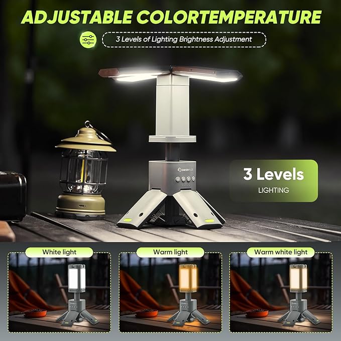 Portable Camping Light, 14000mAh Telescopic Camping Lantern with Rechargeable Power Supply