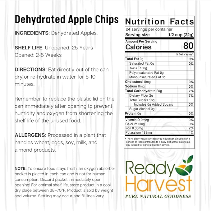 Ready Harvest Dehydrated Food - Apple Slices | Emergency Food | Camping & Survival Kits | #10 Can |