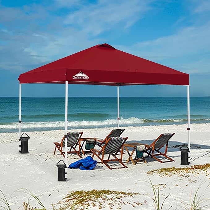 EAGLE PEAK Pop Up Canopy Tent with Wheeled Carry Bag, 8 Stakes, 4 Ropes, 4 Weight Bags, Easy Set Up