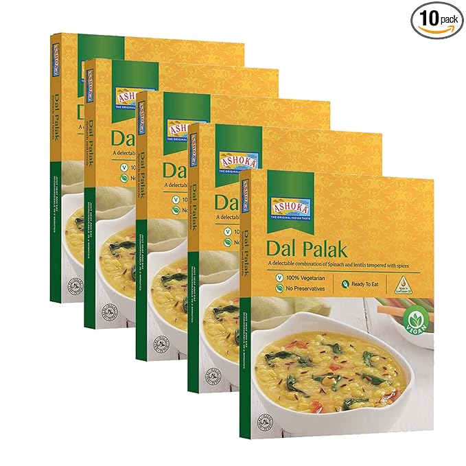 Ashoka All-Natural Entrees 1932, Vegan Spinach and Lentils, Microwave Friendly Meals, Authentic