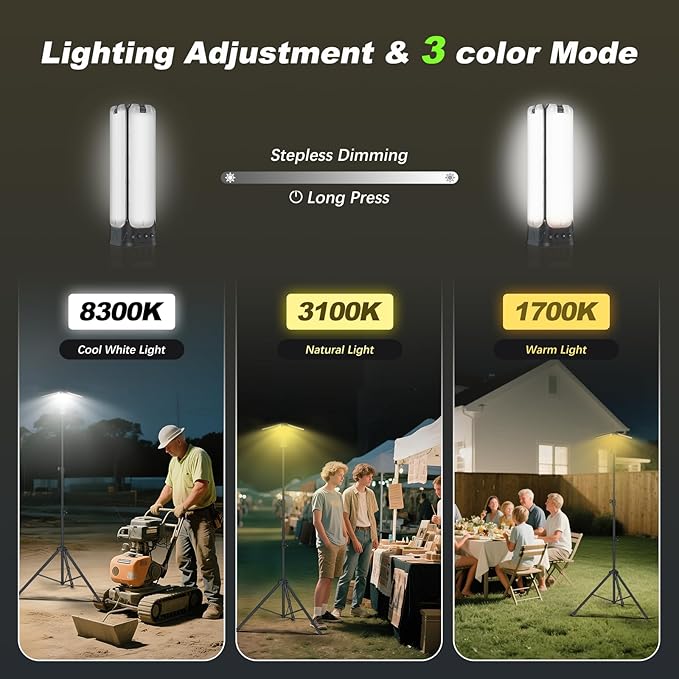 Camping Lights with Remote & Stand 8.2 Ft,14000 mAh Rechargeable Camping Lantern Tent Light, 6000