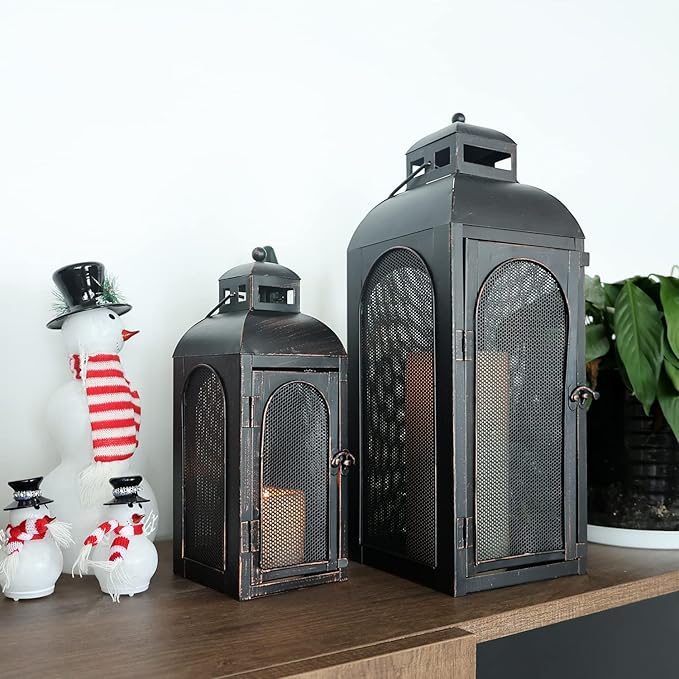 DECORKEY Luxury Lantern Decorative Outdoor & Indoor, Set of 2 (19’’&13’’) Metal Candle Lanterns