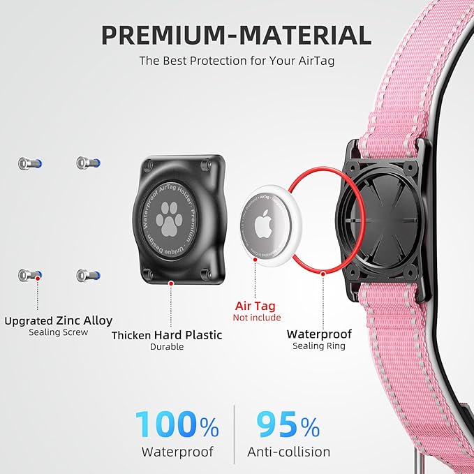 Airtag Dog Collar - 100% Waterproof AirTag Holder, Reflective, Soft Padded, Everlasting GPS Collar