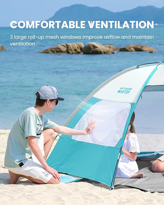 OutdoorMaster Beach Tent for 3/4 Person - Easy Setup Sun Shade Shelter, Portable Beach Shade Sun