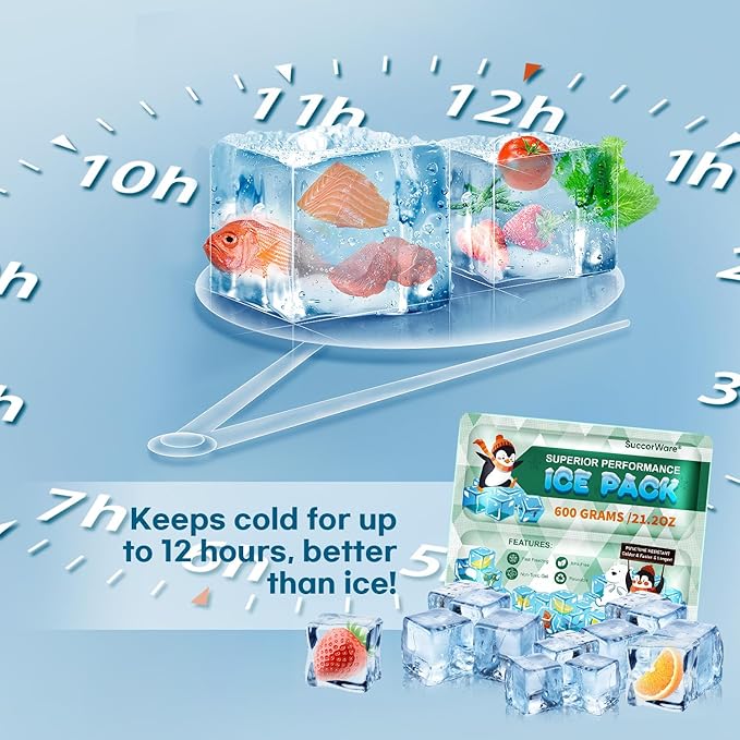 5 Packs Reusable Ice Packs for Lunch Boxes - 12+ Hour Cooling Ice Gel Pack for Camping, Beach