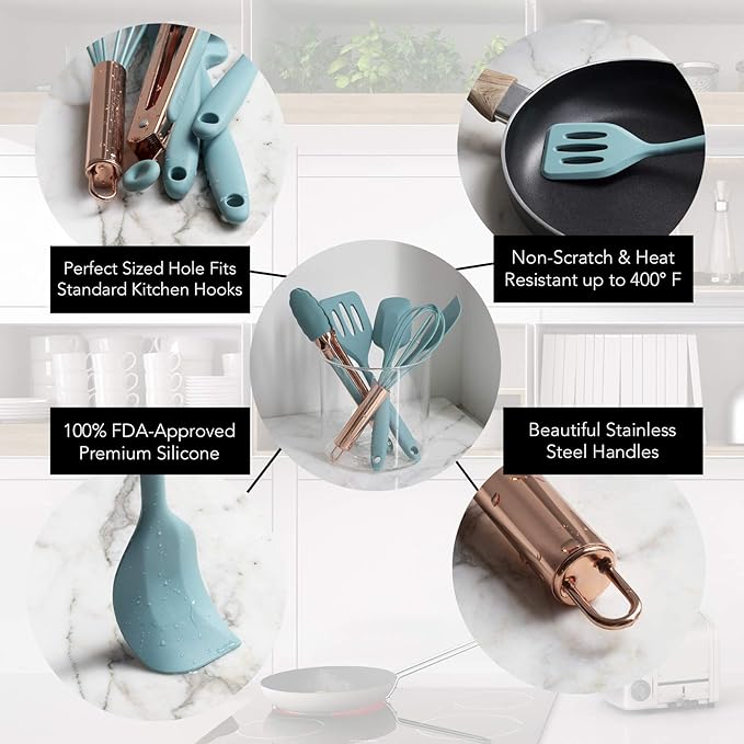 COOK WITH COLOR Silicone Cooking Utensils, Kitchen Utensil Set, Easy to Clean Silicone Kitchen