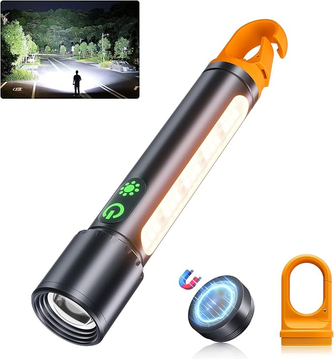 Magnetic Flashlight Rechargeable,2000LM 5000mAh Flashlights High Lumens with 9 Modes,Waterproof