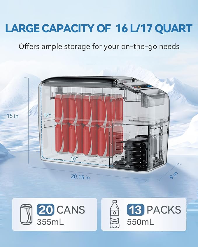 Car Refrigerator, 12 Volt Refrigerator, Slim Design, 0℉~50℉ Portable Freezer Car Fridge, 17