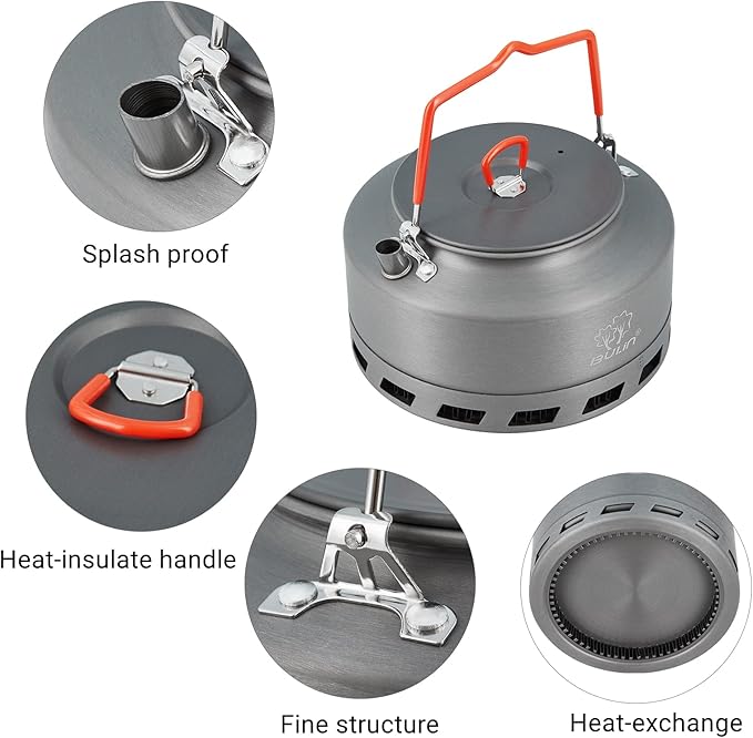 Bulin Camping Kettle 1.6L Heat Exchange Camp Tea Coffee Pot Lightweight Outdoor Hiking Gear
