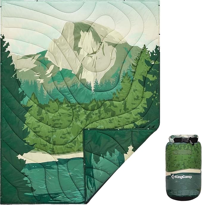 KingCamp Ultralight Camping Blanket, Packable Down Alternative Puffy Printed Wearable Blanket with