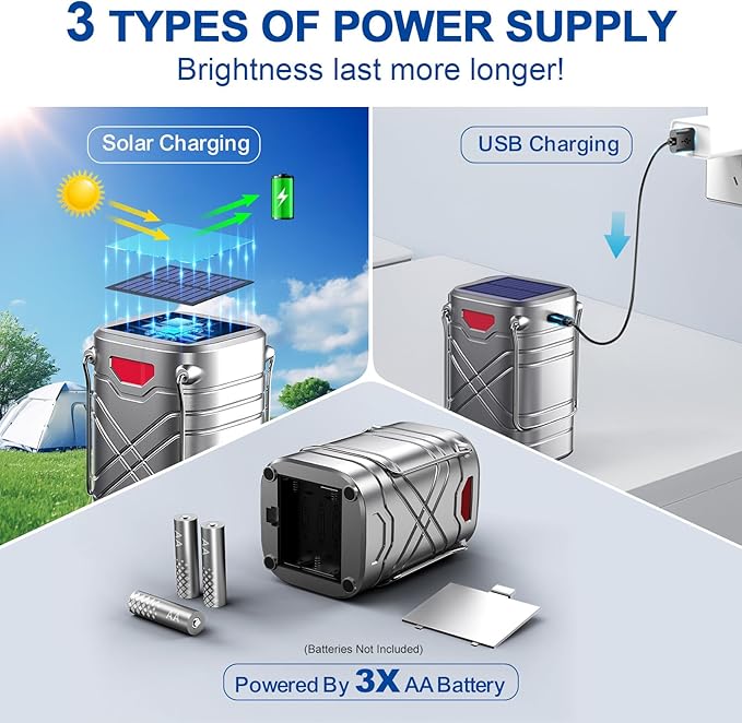 LETMY 4 Pack Camping Lantern, Rechargeable LED Lanterns, Solar Lantern Battery Powered Hurricane
