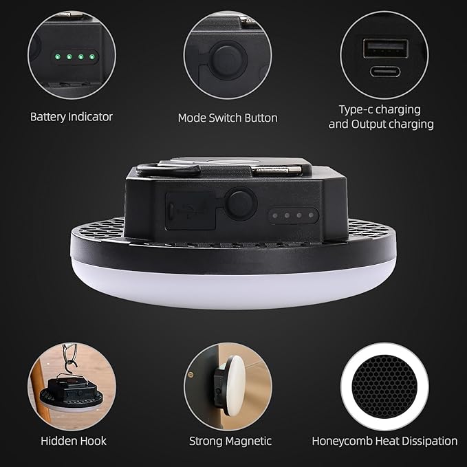Camping Lantern 10500mAh Rechargeable Battery, 32W Ultra Bright LED Hanging Light with 3 Modes