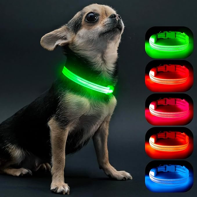 Visinite Light Up Dog Collars for Small Dogs,LED Dog Collar Light Rechargeable,Fully Adjustable