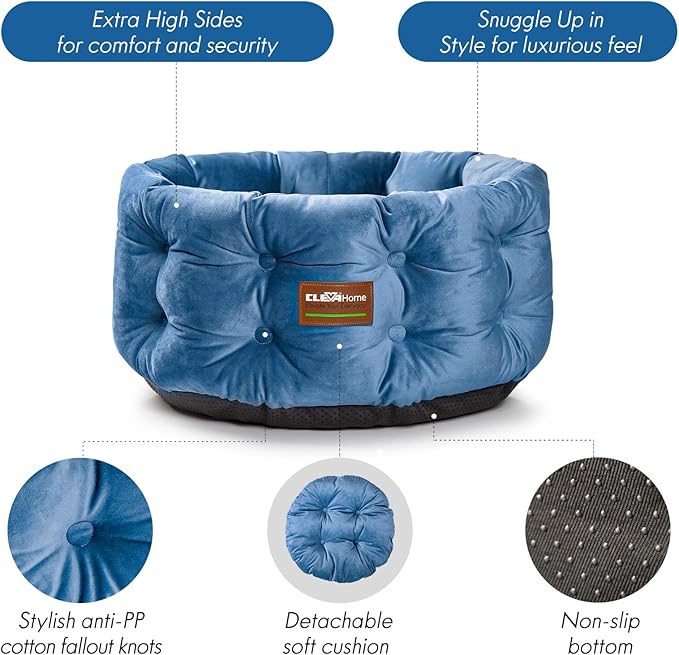 ClevaHome Deep Nest Cat Bed for Small Pets up to 15lbs - Round Cat Beds for Indoor Cats, Luxurious