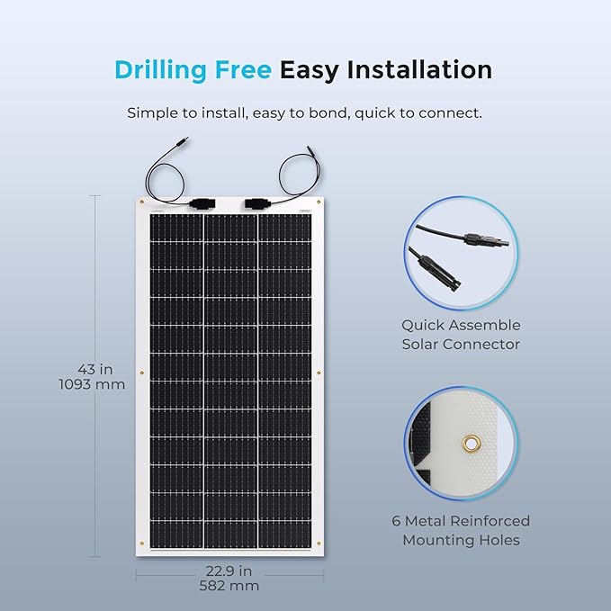 Renogy Flexible Solar Panel 100 Watt 12 Volt Monocrystalline Semi-Flexible Bendable Mono Off-Grid