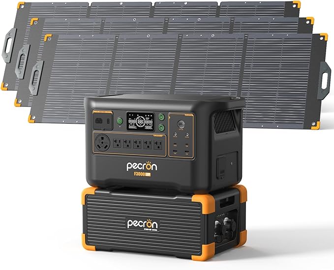 Pecron Portable Power Station F3000LFP with 3072Wh Extra Battery, 200W Solar Panel*3, 3072Wh Solar