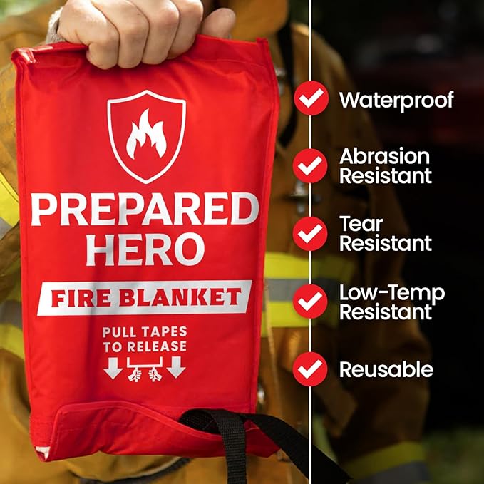 Prepared Hero Emergency Fire Blanket - 8 Pack - 40" x 40" Fiberglass Suppression Blanket for