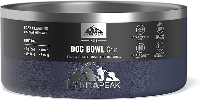 Hydrapeak Dog Bowl; Non Slip Stainless Steel; Water and Food Dish; Large Sized and Small Dogs; 32oz