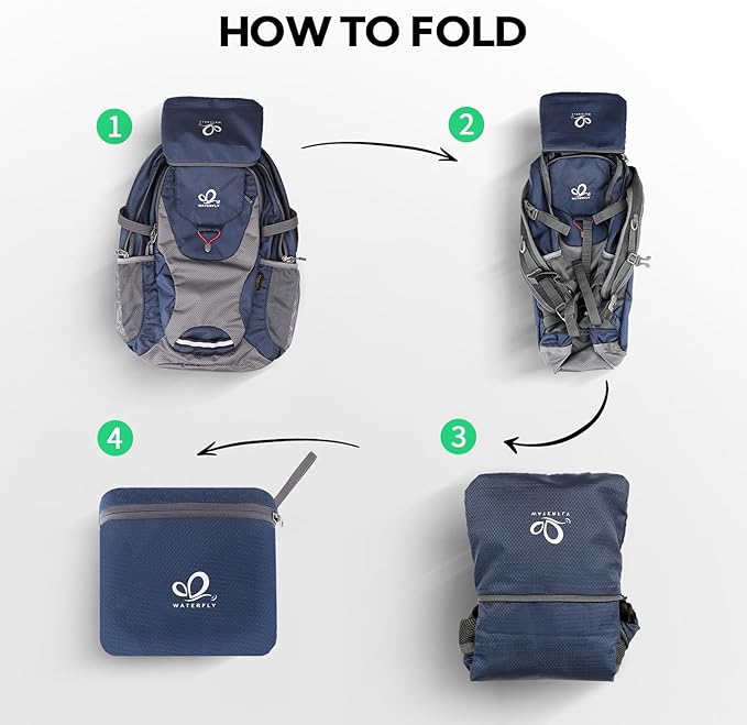 WATERFLY Lightweight Packable Hiking Backpack: 30L Foldable Travel Daypack Ultralight Camping Day