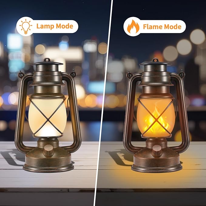 Outdoor Lanterns Waterproof Hanging Vintage LED Camping Lamps with Dancing Flame Non-Solar Remote