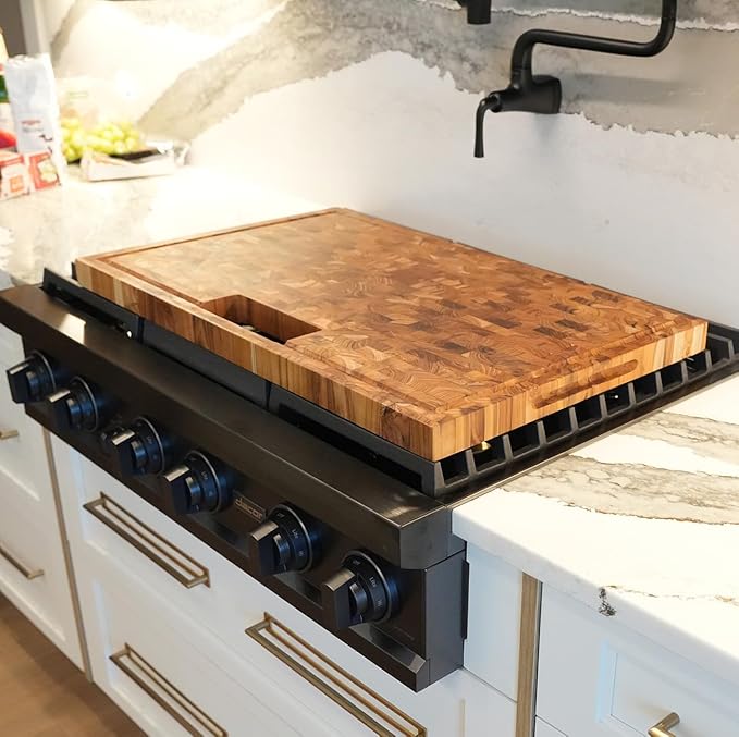 EcoDecors, Teak End Grain Cutting Board 29"x18", Solid FSC Teakwood Carving Board with Juice