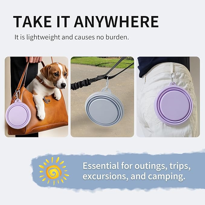 Collapsible Dog Bowls 2-Pack, Portable Travel Dog Bowl with Carabiner, Food-Grade Silicone Pet Bowl