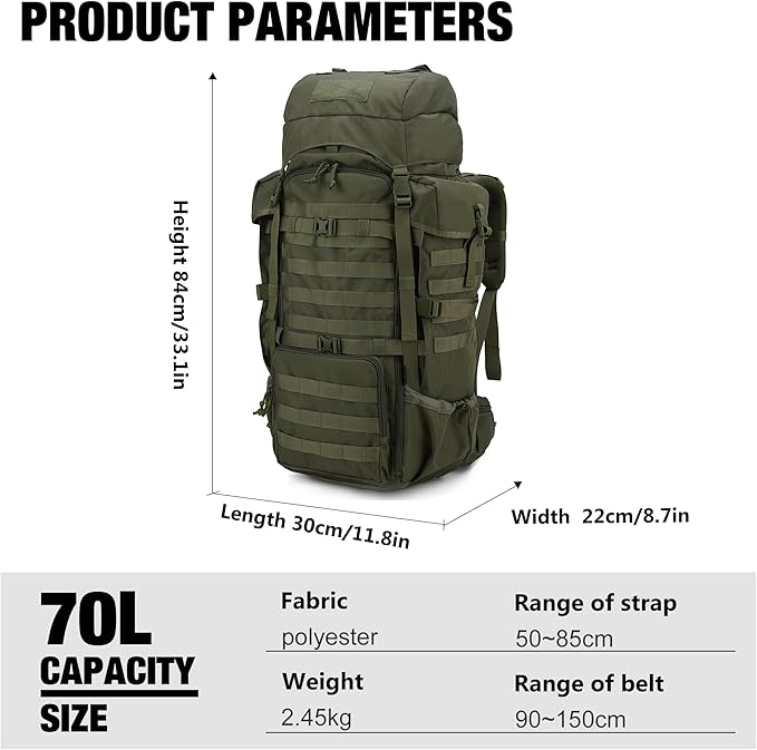 Mardingtop 70L Internal Frame Backpack for Hunting,Camping,Hiking Backpacking Backpack with Rain