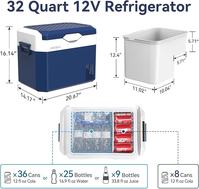 Car Refrigerator Portable 12V Fridge 32 Quart 12 Volt Freezer Compressor Cooler 12V/24V DC 110～240