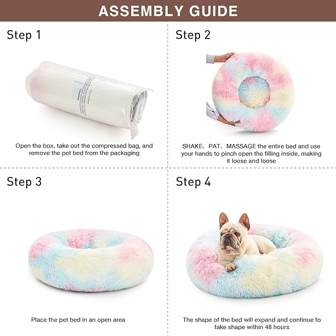 Love's cabin Calming Cat Bed for Indoor Cats,Anti-Anxiety Donut Round Dog Bed,Fluffy Faux Fur