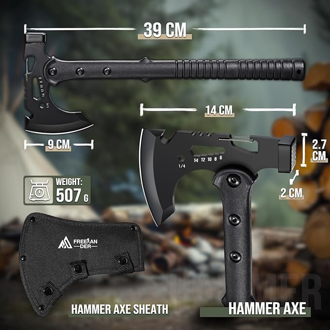 Freelander Camping Axe with Sheath, Sharp Tactical Hatchet Axe with Clip and Bottle Opener
