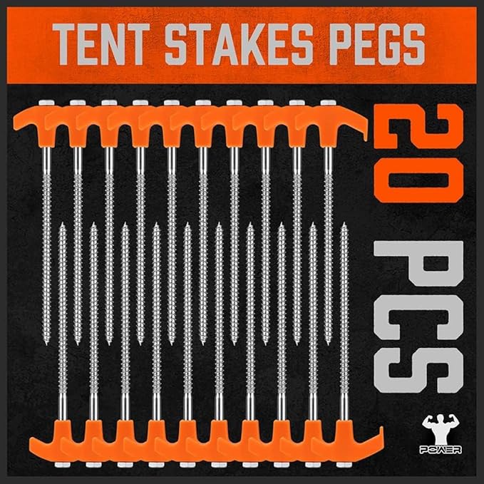 HORUSDY 26 Pack 20CM / 8-Inch Heavy Duty Tent Stakes Awning Pegs Camping Stakes with with 4x13ft