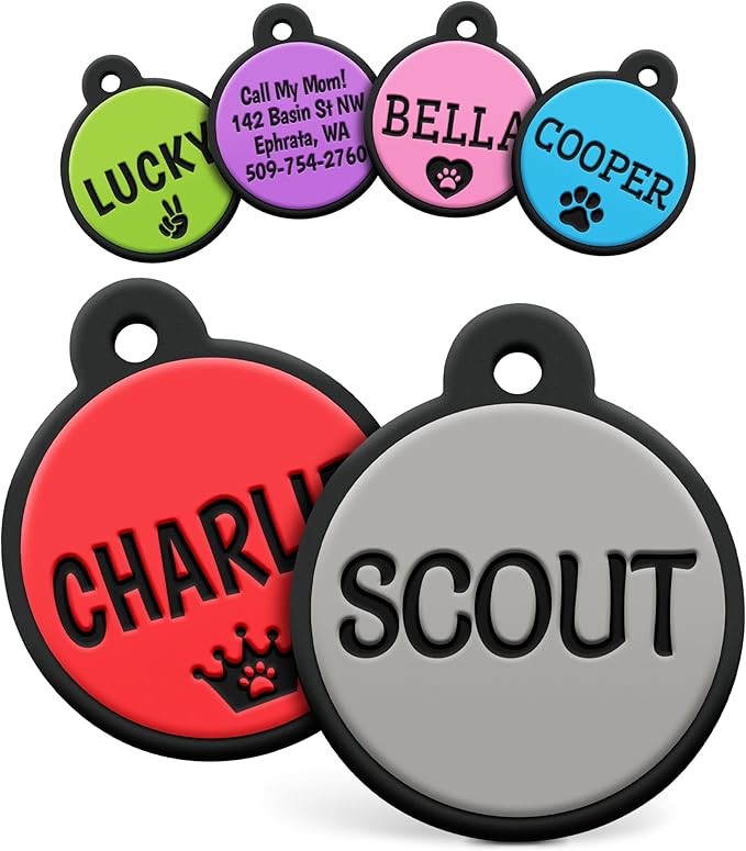 GoTags Silicone Dog Tags, Soundless Pet Tag, Personalized Silent Tag Engraved for Pets with Cute