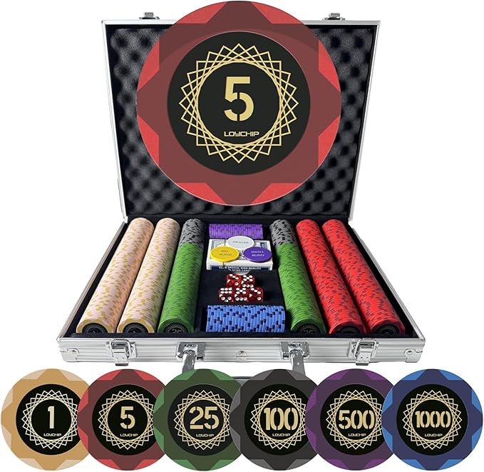 Clay Poker Set with Numbered Chips 500-pcs for Card Board Game, 14g Weight with Playing Cards for