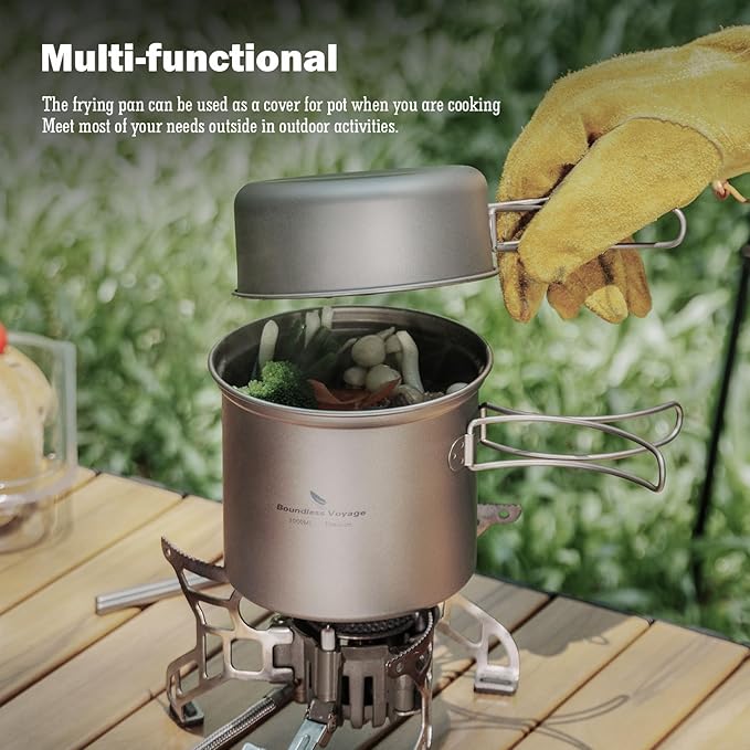 iBasingo Backpacking Cookset Titanium Camping Pots Set Ultralight Outdoor Picnic Pots Pans with