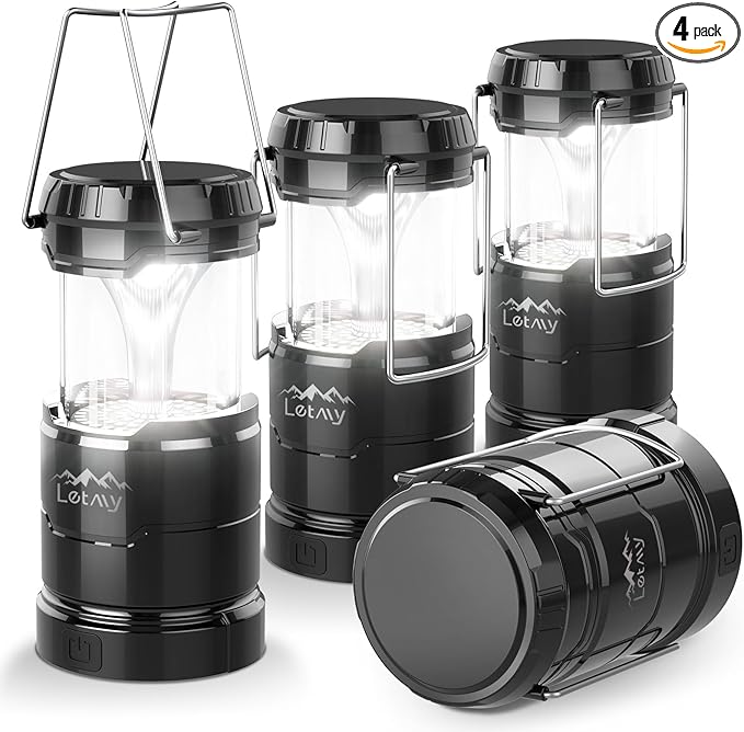 LETMY 4 Pack Camping Lanterns for Power Outages - Dimmable & 3 Color Modes, Battery Powered