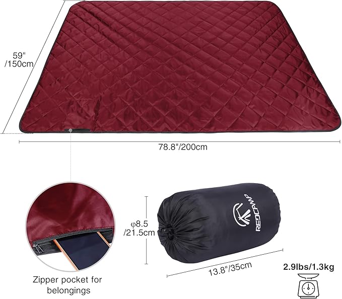 REDCAMP Large Camping Blanket with Sherpa Lining, Cold Weather Warm Outdoor Blanket Windproof for