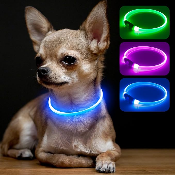 BSEEN Light Up Dog Collar, High Visibility LED Dog Collar Rechargeable- Rainproof TPU Cuttable