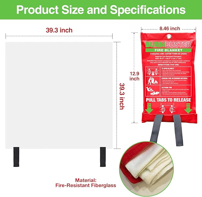 Emergency Fire Blanket - ASTM Certified Fire Suppression Blanket for Home, Kitchen, Grill, Camping