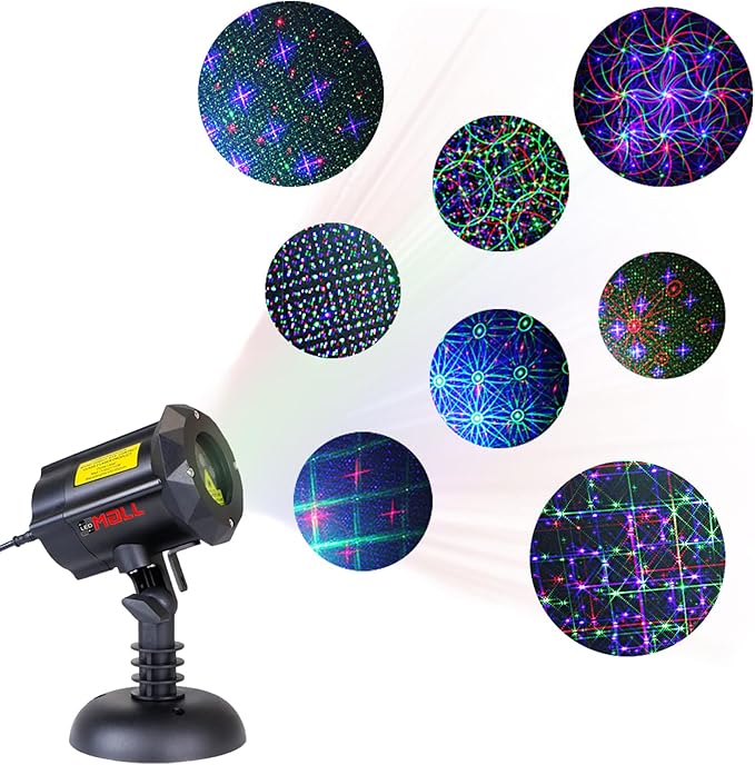 LedMall Motion 8 Patterns in 1 Red, Green, and Blue Outdoor Christmas Laser Lights Projector with