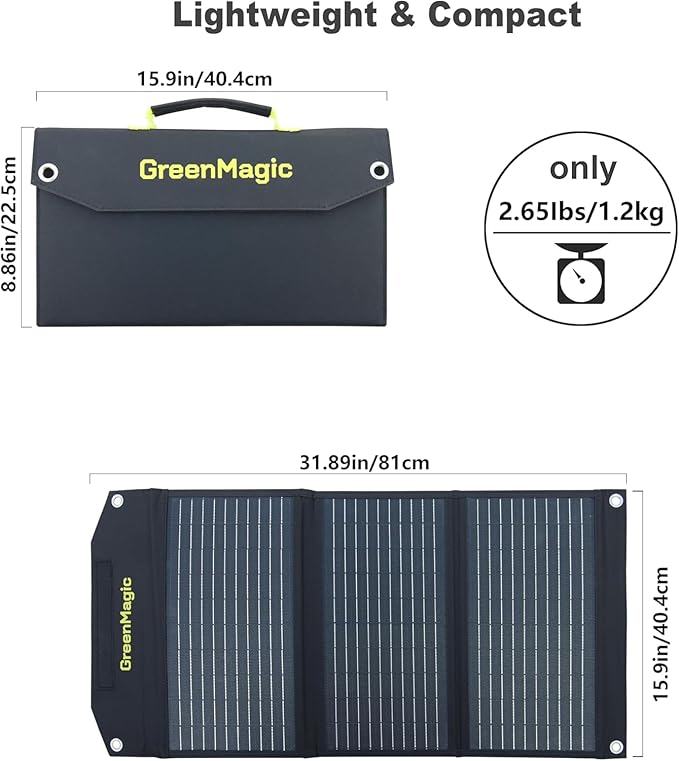 Greenmagic 40 Watt Portable Solar Battery Charger Ideal for Power Battery, Power Station