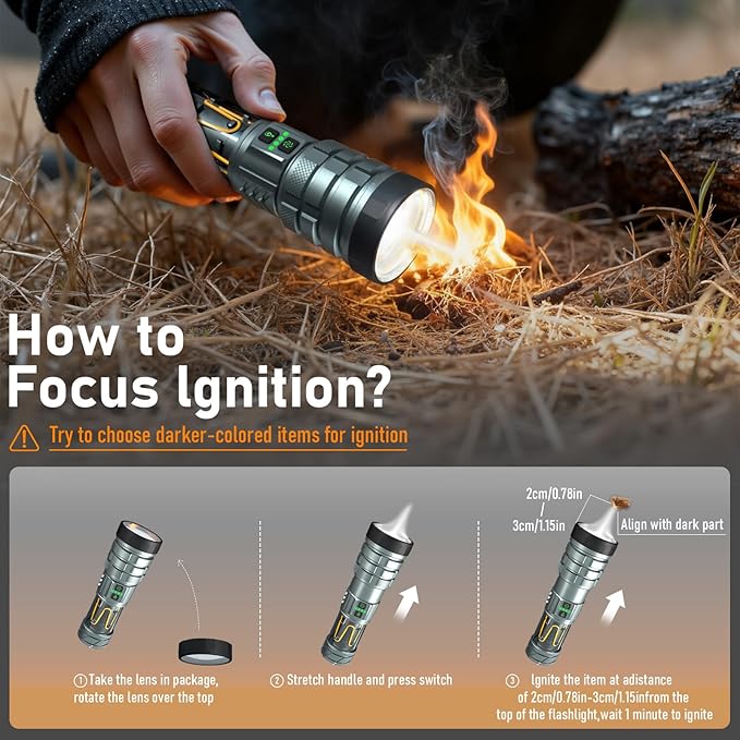 Rechargeable Flashlight 11 Modes Tactical Camping Flashlight with Red-Blue Emergency Lights, 10000