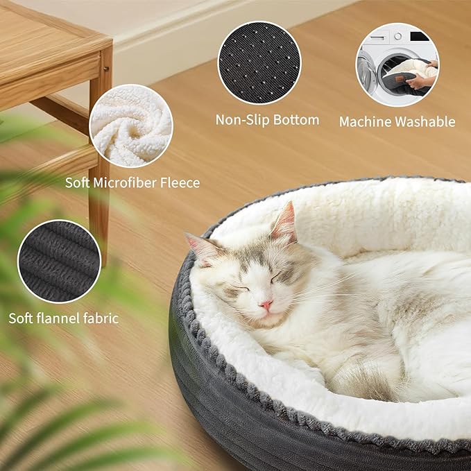 20in Washable Cat Beds for Indoor Cats - Round Donut Pet Bed for Cats, Small Dogs, Puppy, Kitten