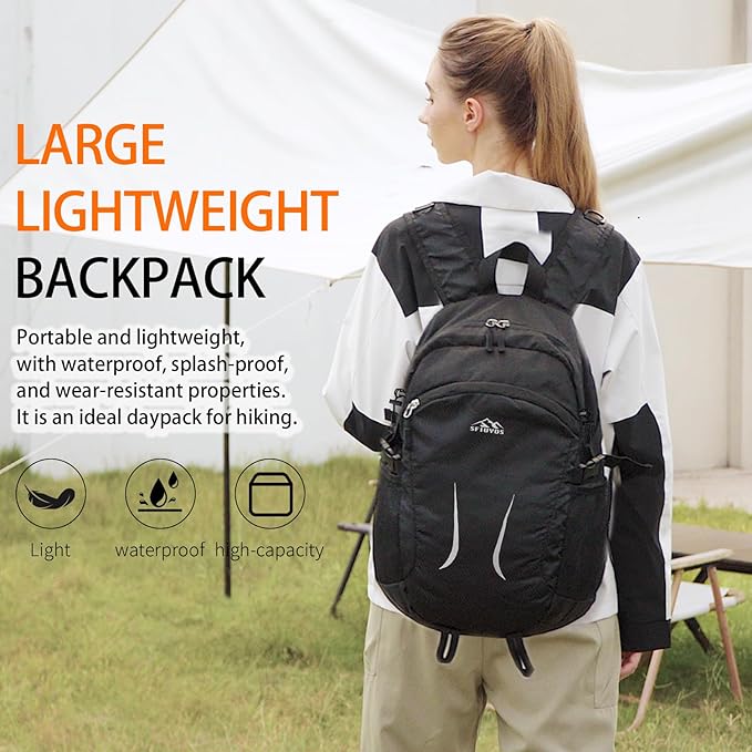 Large Hiking Daypack,30L Water Resistant Hiking Backpack Packable Lightweight Travel Day Pack for