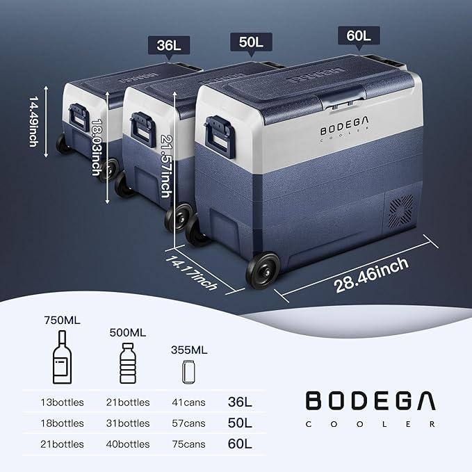 BODEGACOOLER 12 Volt Portable Refrigerator,64 Quart Car Fridge Dual Zone -4℉-68℉,60L Car Freezer