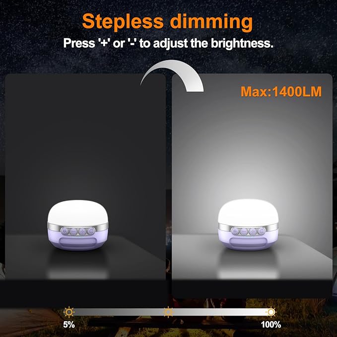 LED Camping Lantern Rechargeable 1400LM, Up to 420H Running Time Camping Tent RGB Light, 10400mAh