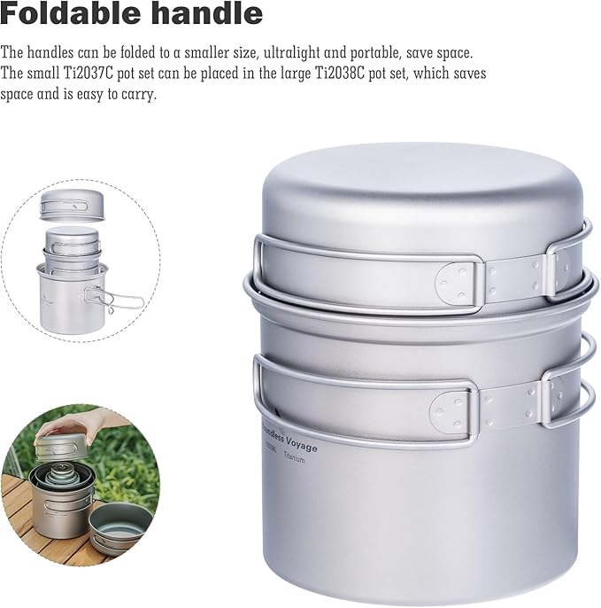 iBasingo Backpacking Cookset Titanium Camping Pots Set Ultralight Outdoor Picnic Pots Pans with