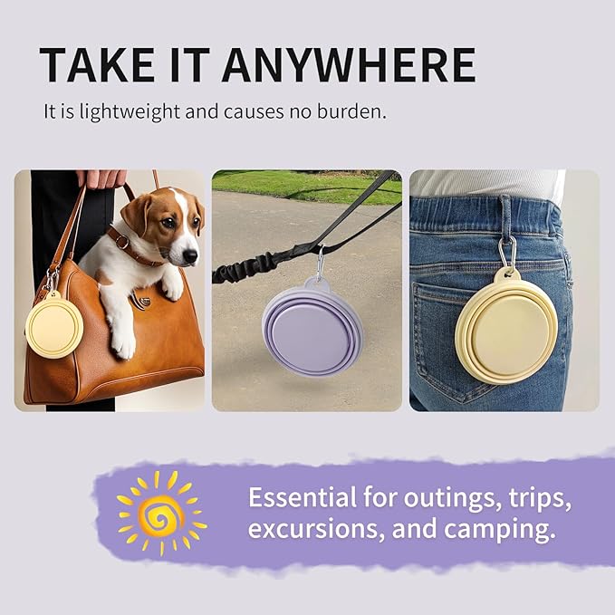 Collapsible Dog Bowls 2-Pack, Portable Travel Dog Bowl with Carabiner, Food-Grade Silicone Pet Bowl